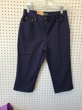 Lauren Jeans Co. Classic Mid-Calf Chino Pants Petite Size 2P Navy Blue 100% Cott